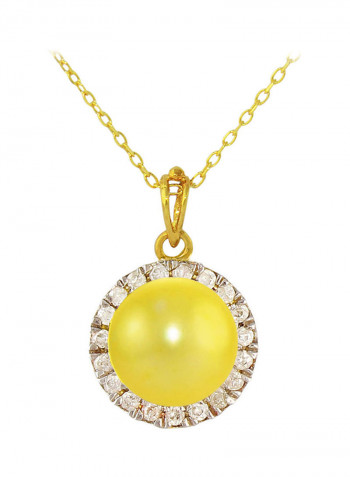 18 Karat Solid Gold 0.10 Carat Genuine Diamonds And 6-7 mm Pearl Pendant Necklace