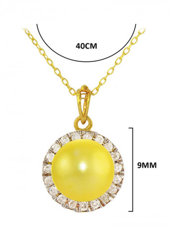 18 Karat Solid Gold 0.10 Carat Genuine Diamonds And 6-7 mm Pearl Pendant Necklace
