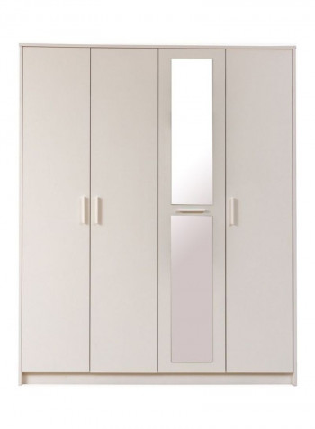 Boston 4-Door Wardrobe With Mirror White/Silver