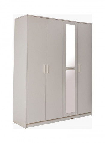 Boston 4-Door Wardrobe With Mirror White/Silver