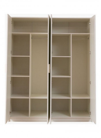 Boston 4-Door Wardrobe With Mirror White/Silver