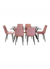 7-Piece Alfreda Dining Set Pink/Black/Clear