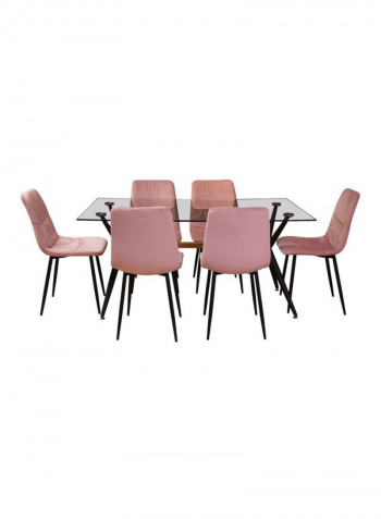 7-Piece Alfreda Dining Set Pink/Black/Clear