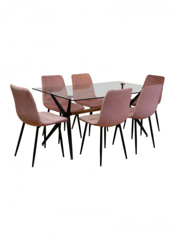 7-Piece Alfreda Dining Set Pink/Black/Clear