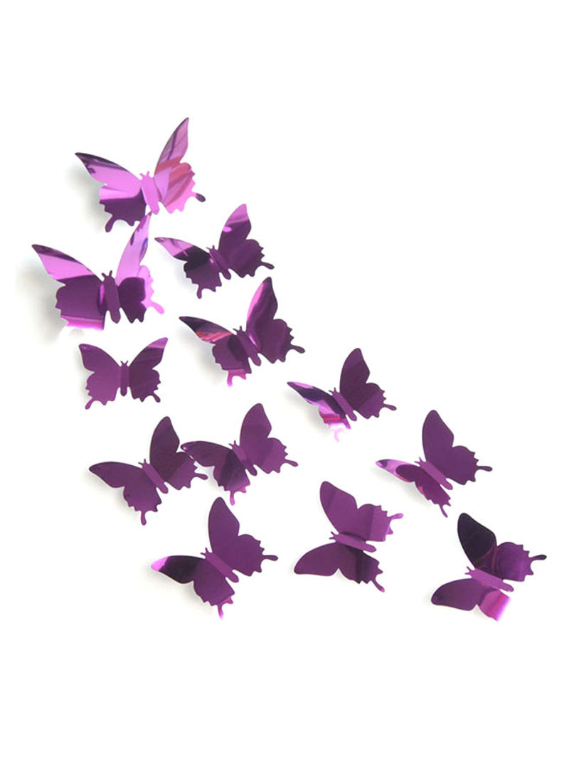 12-Piece Butterfly Mirror Wall Sticker Purple