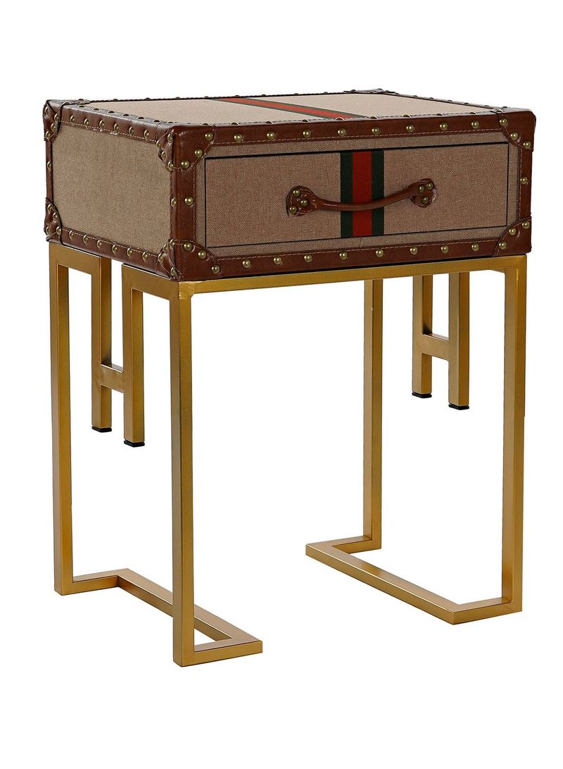 Side Table With One Drawer Metal Frame Brown 46 x 36 x 60cm