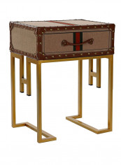Side Table With One Drawer Metal Frame Brown 46 x 36 x 60cm