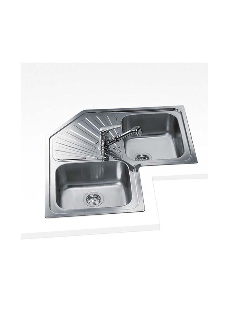 Angular 2B Inset Stainless Steel Two Bowls Sink Silver 830x830x190mmmm