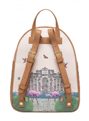 Britney Flamingo Printed Logo Detail Backpack 12.5-Inch Multicolour