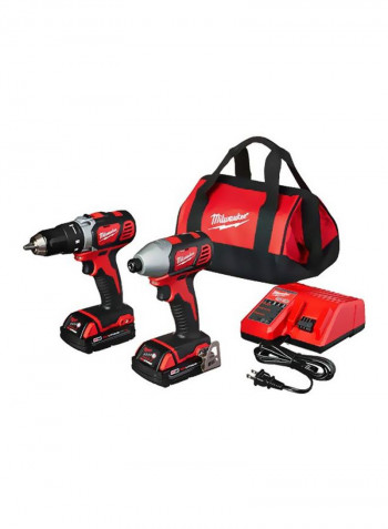 Compact Drill And Impact Driver Combo Kit Red/Black 12x11x7inch