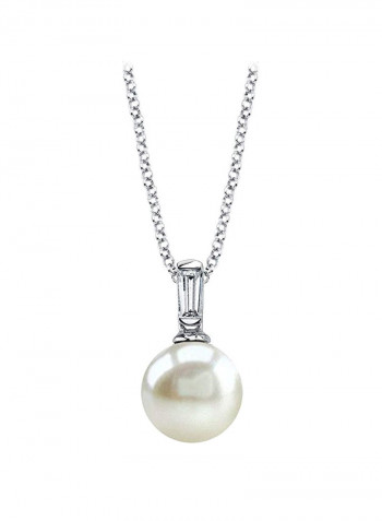 925 Sterling Silver Pearl And Cubic Zirconia Studded Pendant Necklace