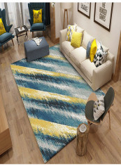Block Stripes Pattern Living Room Carpet Blue/Yellow 180x280centimeter