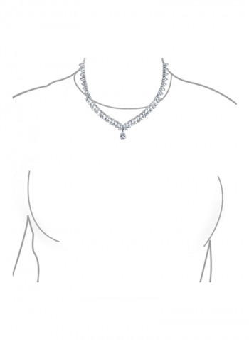 Rhodium Plated Brass Cubic Zirconia Studded Necklace And Earrings Set