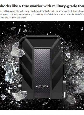 محرك أقراص صلبة خارجي محمول ADATA HD710 مضاد للصدمات بمنفذ USB 3.1 أسود
