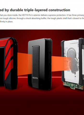 محرك أقراص صلبة خارجي محمول ADATA HD710 مضاد للصدمات بمنفذ USB 3.1 أسود