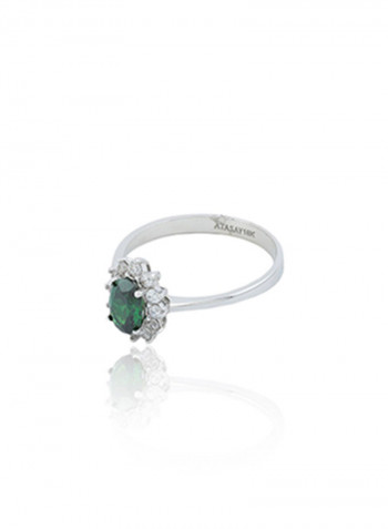 18K White Sapphire Gold And Green Quartz Ring