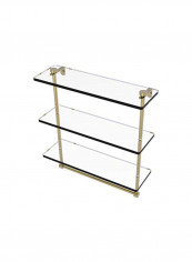 Triple Tiered Towel Bar Integrated Glass Shelf Clear/Gold 16inch