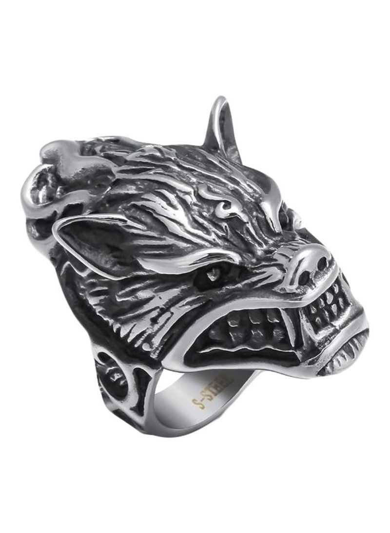 Stainless Steel Wolf Head Styled Ring