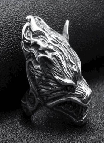 Stainless Steel Wolf Head Styled Ring