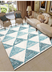 Triangle Printed Living Room Carpet Blue/White 180x280centimeter