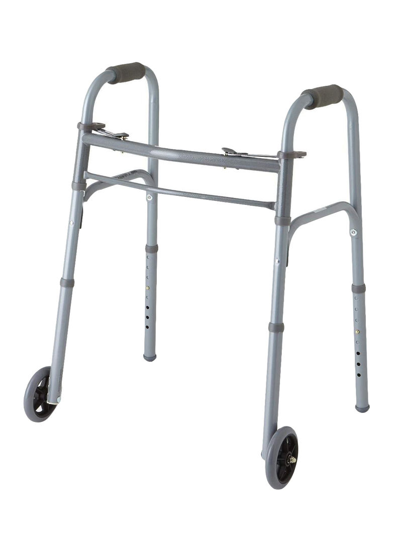 Junior Two-Button Folding Walker With Wheel And Handle For Users 4’6” to 5’5”