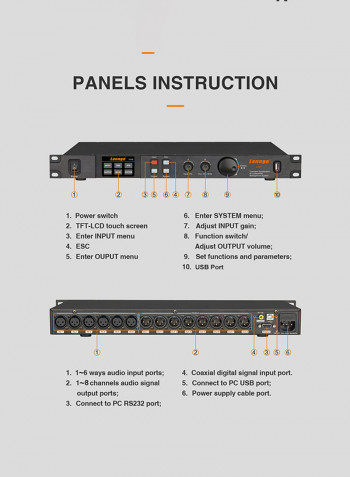 Lannge A-808 8 In And 8 Out Digital Audio Processor With LCD Touchscreen 32 Bit DSP And USB RS232 Computer Interface 1U Rack Mount