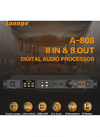 Lannge A-808 8 In And 8 Out Digital Audio Processor With LCD Touchscreen 32 Bit DSP And USB RS232 Computer Interface 1U Rack Mount