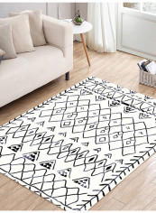 Bohemia Style Bathroom Non-Slip Floor Mat White/Black 180(W)x280(L)centimeter
