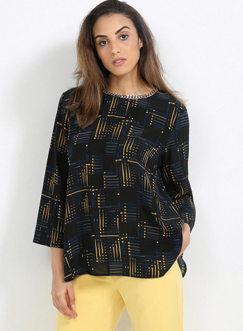 Printed Chained Blouse Black