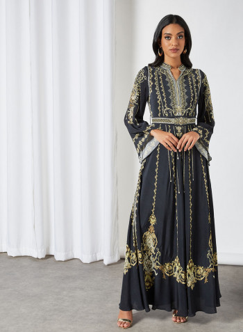 Indian Jewel Print Kaftan Dress Black