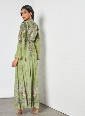 Victorian Print Kaftan Dress Green