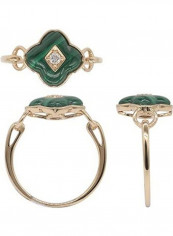 18 Karat Yellow Gold 0.05 Carat Diamond Ring with Malachite