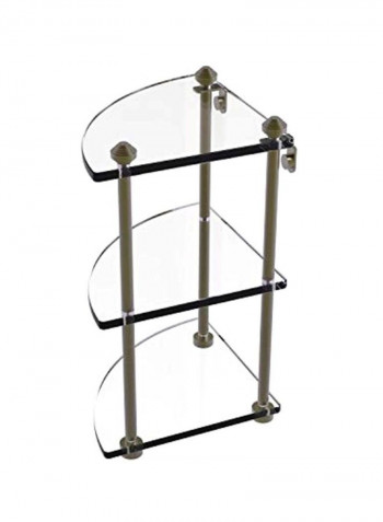 Southbeach Collection Three Tier Corner Glass Shelf Clear/Silver 16x5x8inch