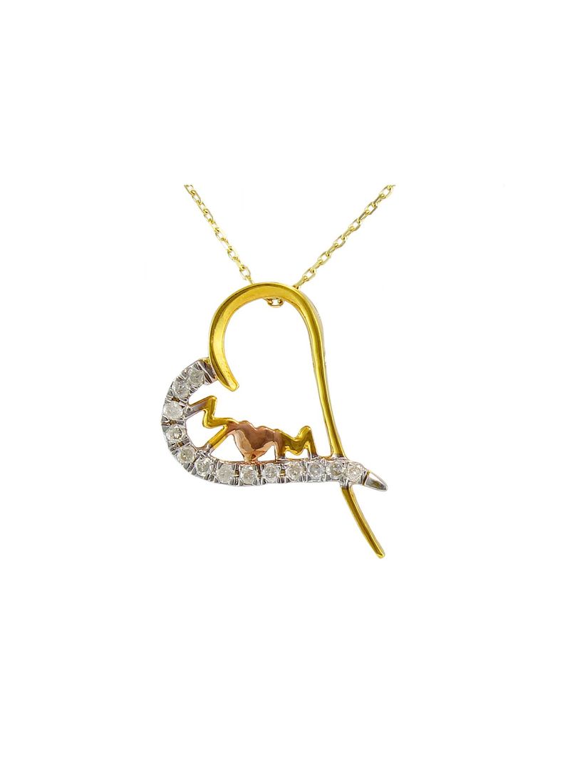 18 Karat Gold 0.13Carat Diamonds MOM Heart Necklace