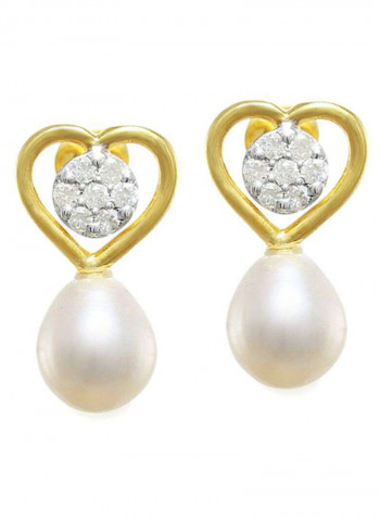 18 Karat Gold Diamond And Pearl Solitaire Earrings