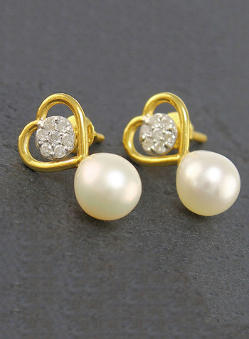 18 Karat Gold Diamond And Pearl Solitaire Earrings
