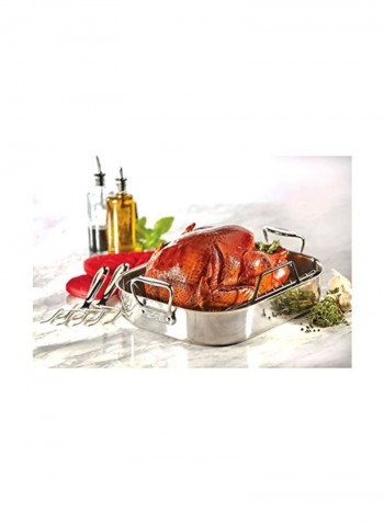 Stainless Steel Cookware Roaster With Handle Silver 16inch