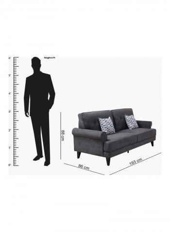 Ibiza 3-Seater Sofa With 2 Cushions Grey 86x193cm
