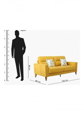 Lima 3-Seater Sofa With 2-Cushions Yellow 86x193cm