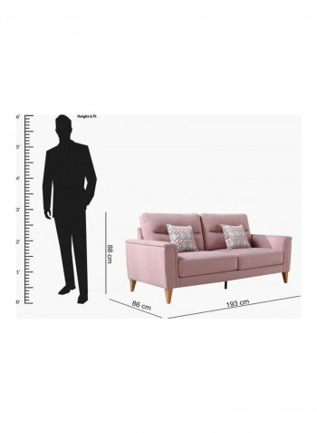 Lima 3-Seater Sofa With 2 Cushions Pink 86x193cm