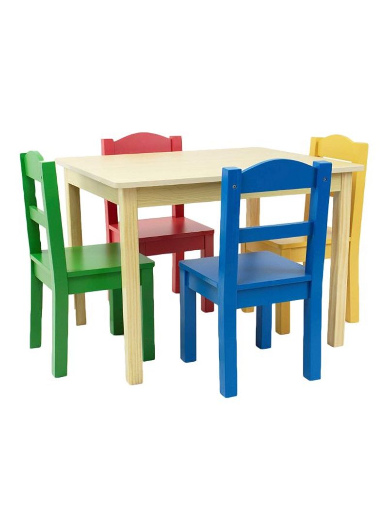 5-Piece Wooded Table And Chair Set Beige/Blue/Red