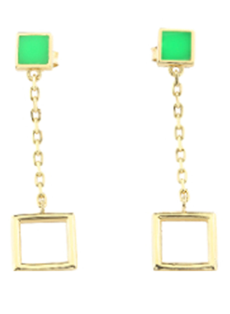 18K Green Quartz Gold Dangle Earrings