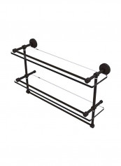 Double Gallery Towel Bar With Glass Shelf Black/Clear 22inch