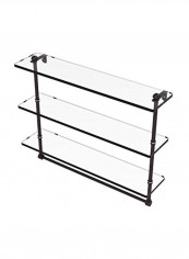 Triple Tiered Glass Shelf With Towel Bar Clear/Brown 16inch