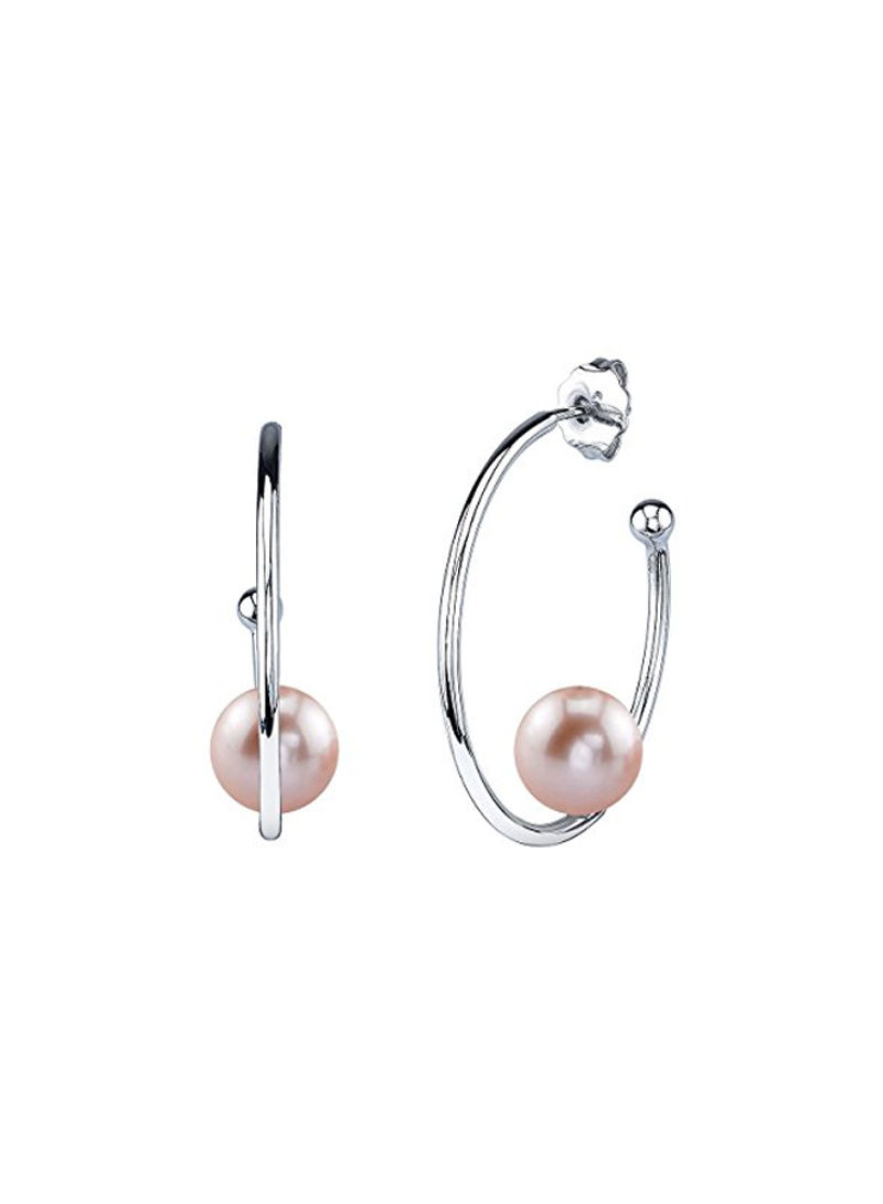 925 Sterling Silver Pearl Hoop Earrings