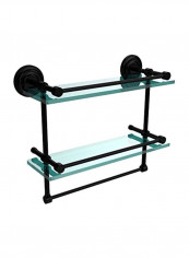 Double Glass Shelf With Towel Bar Black/Green 16inch