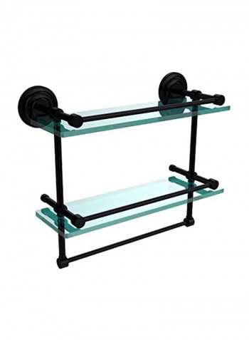 Double Glass Shelf With Towel Bar Black/Green 16inch