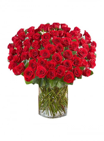 100-Piece Roses With Glass Vase Red/Green/Clear