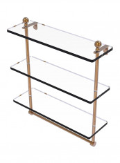 Triple Tiered Integrated Towel Bar Glass Shelf Clear/Gold 16inch