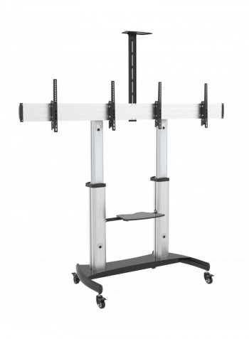 Dual Screen Aluminum Height-adjustable Tv Cart With Media Shelf Silver
